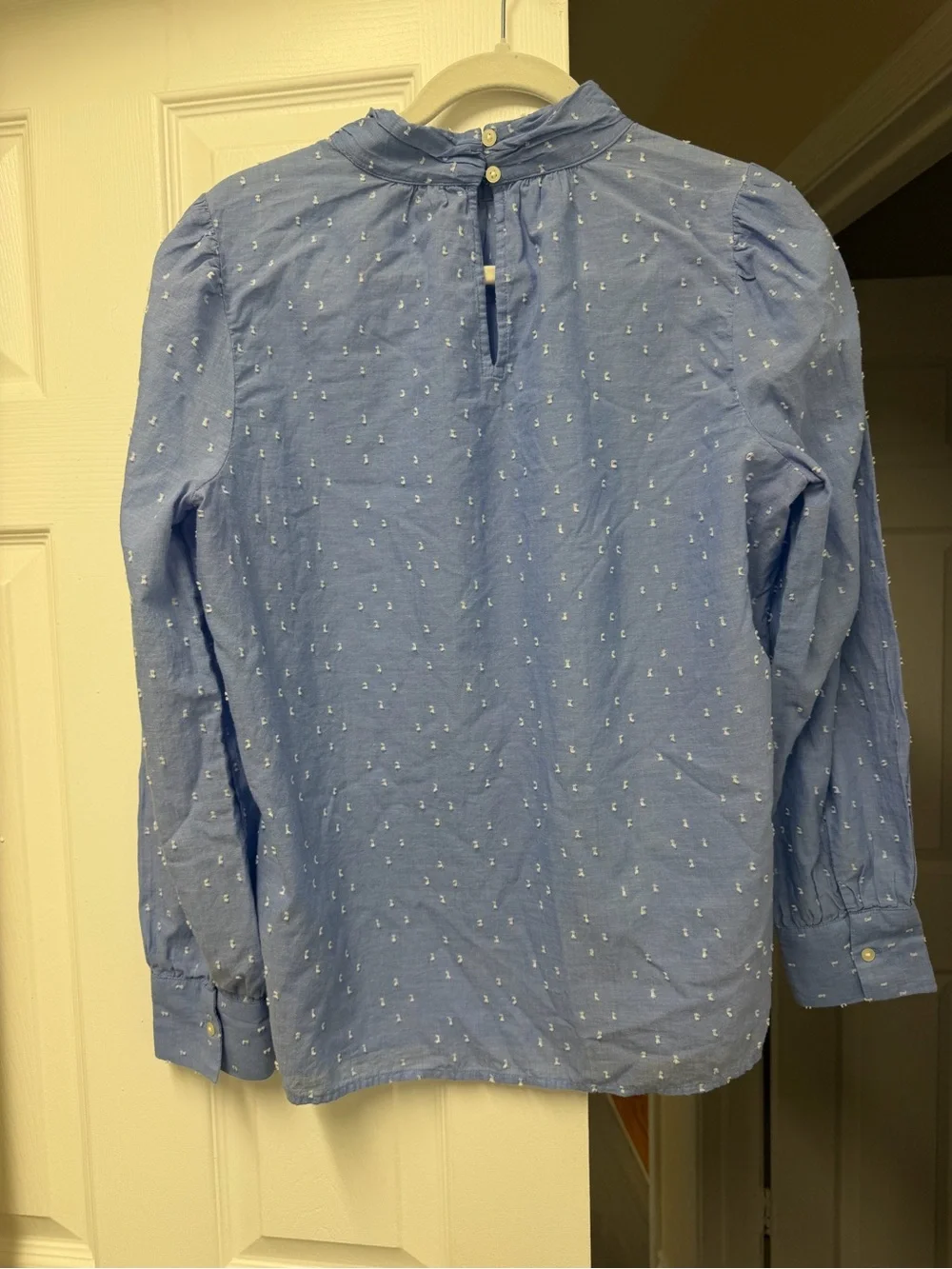LOFT Clip Dot Mock Neck Long Sleeve Blouse Ballad Blue Size M